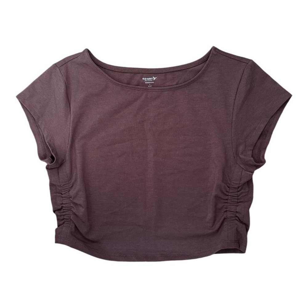 old navy brown cropped top with ruched sides